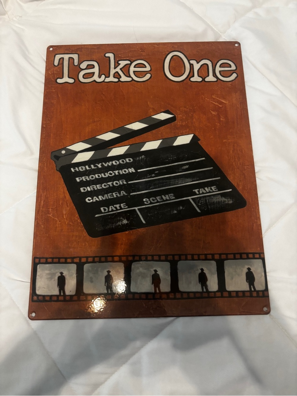 New, Take One Movie Clapperboard Metal Wall Sign/Art, 12”x16.75”